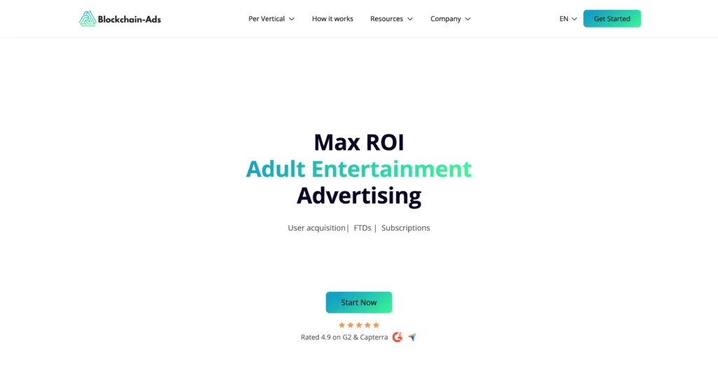 Blockchain-Ads Adult Advertising Network homepage