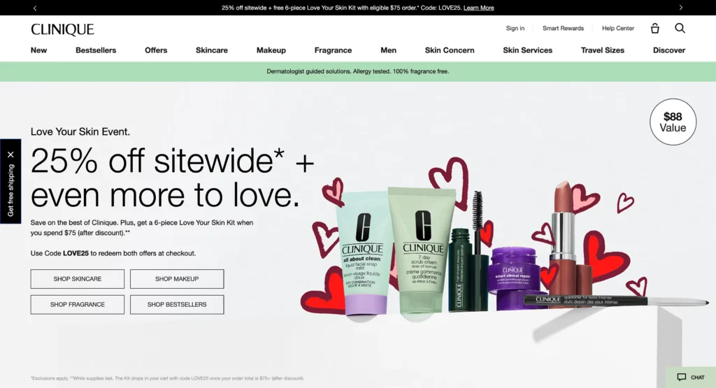 Clinique Affiliate Program homepage