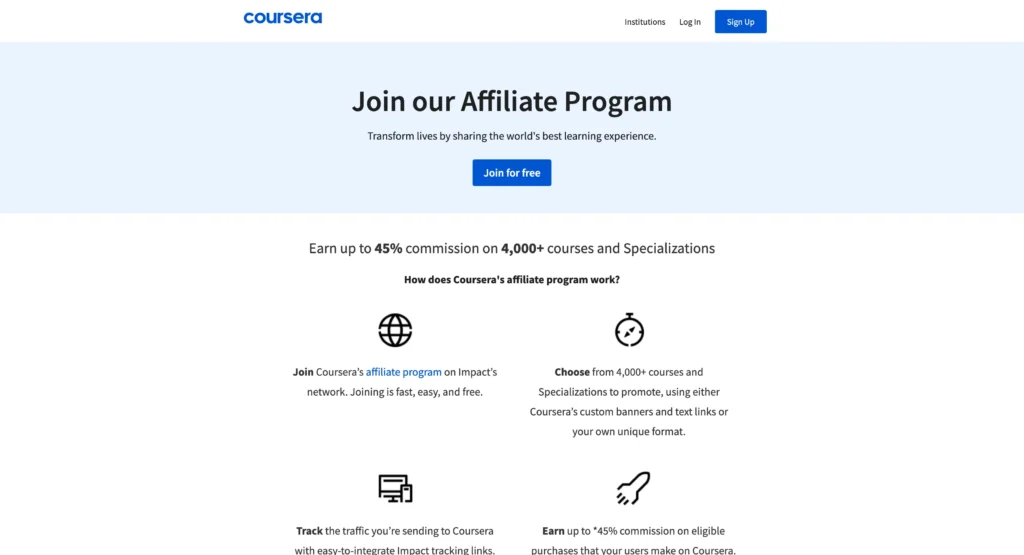 Education Affiliate Programs - Coursera Education Affiliate Marketing Program homepage
