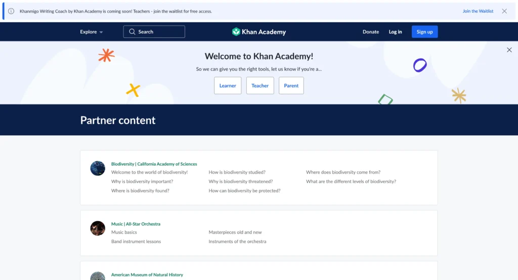 Khan Academy Partner Program homepage