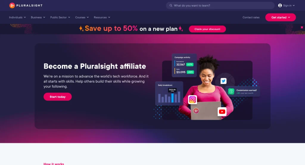 Pluralsight Education Affiliate Marketing Program homepage