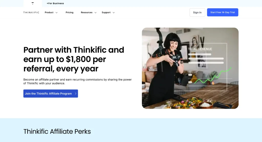 Thinkific Education Affiliate Marketing Program homepage