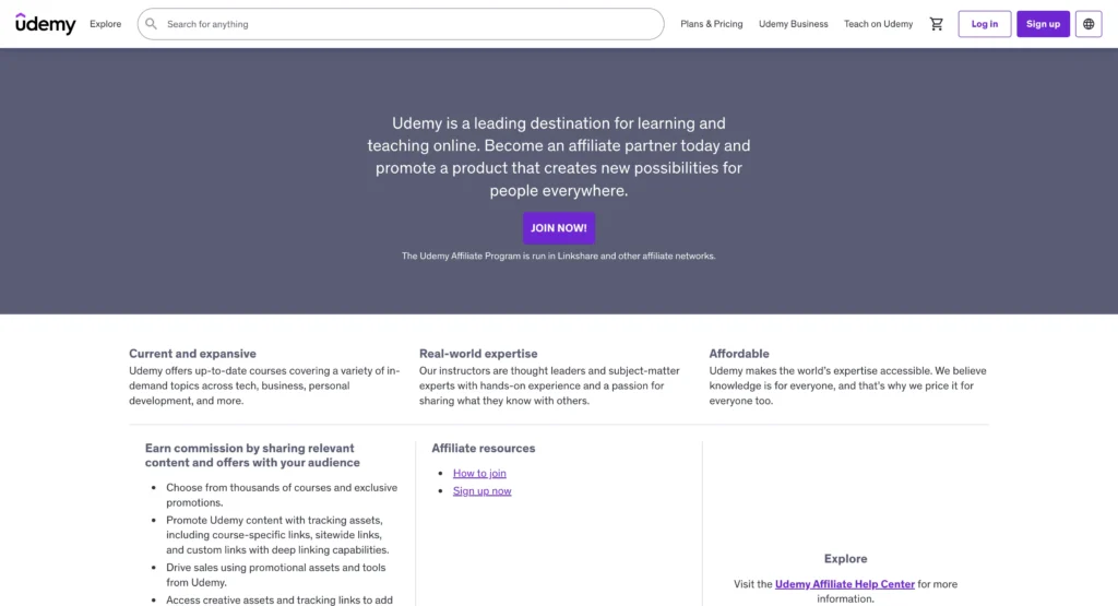 Education Affiliate Programs - Udemy Education Affiliate Marketing Program homepage